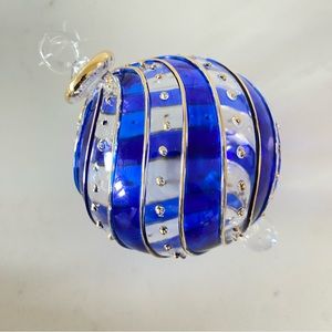 Blue, Gold And Clear Glass Colored Christmas Ornament